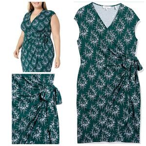 Lark & Ro Green Floral Cap Sleeves Wrap Mini Dress Size 3X